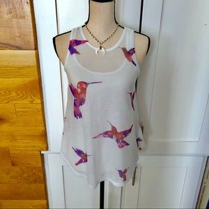 ADORABLE WHITE COLORFUL BIRD TANK TOP